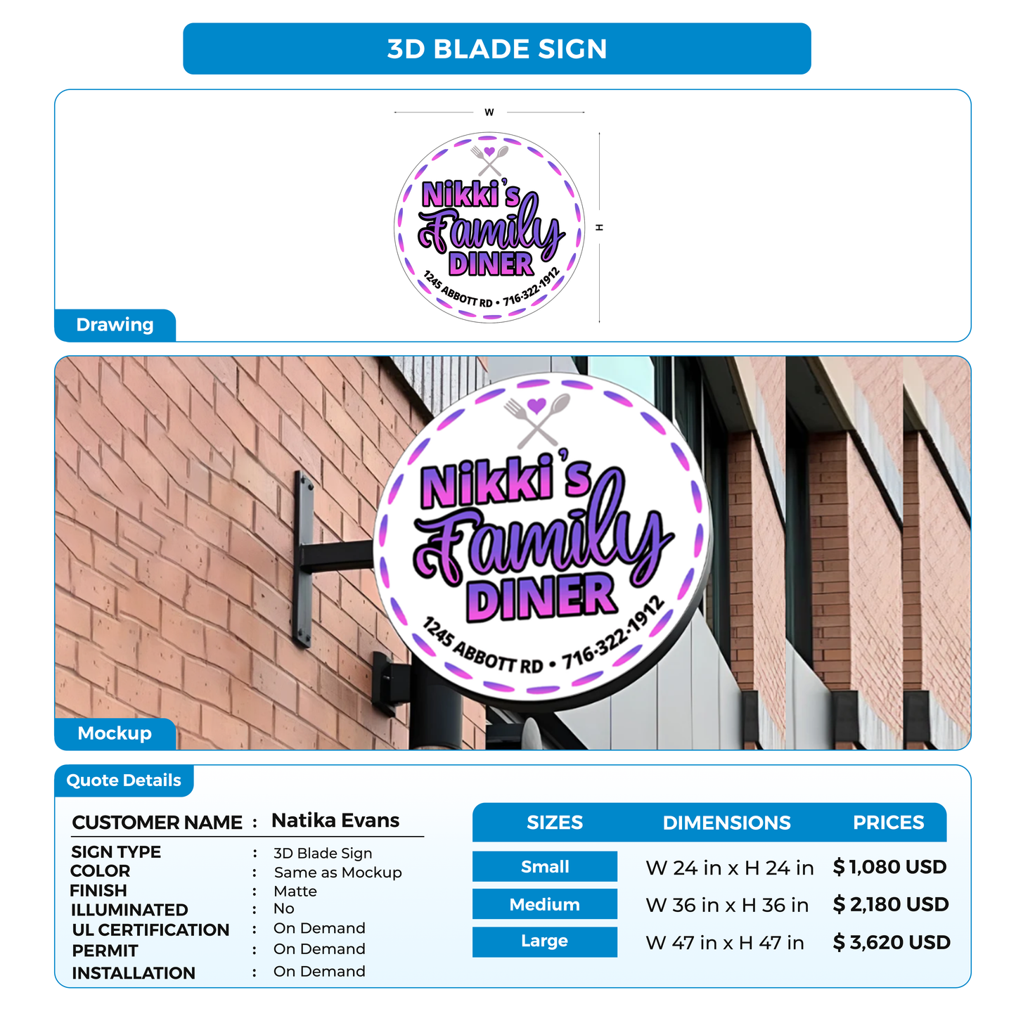 Business signage for Natika Evans