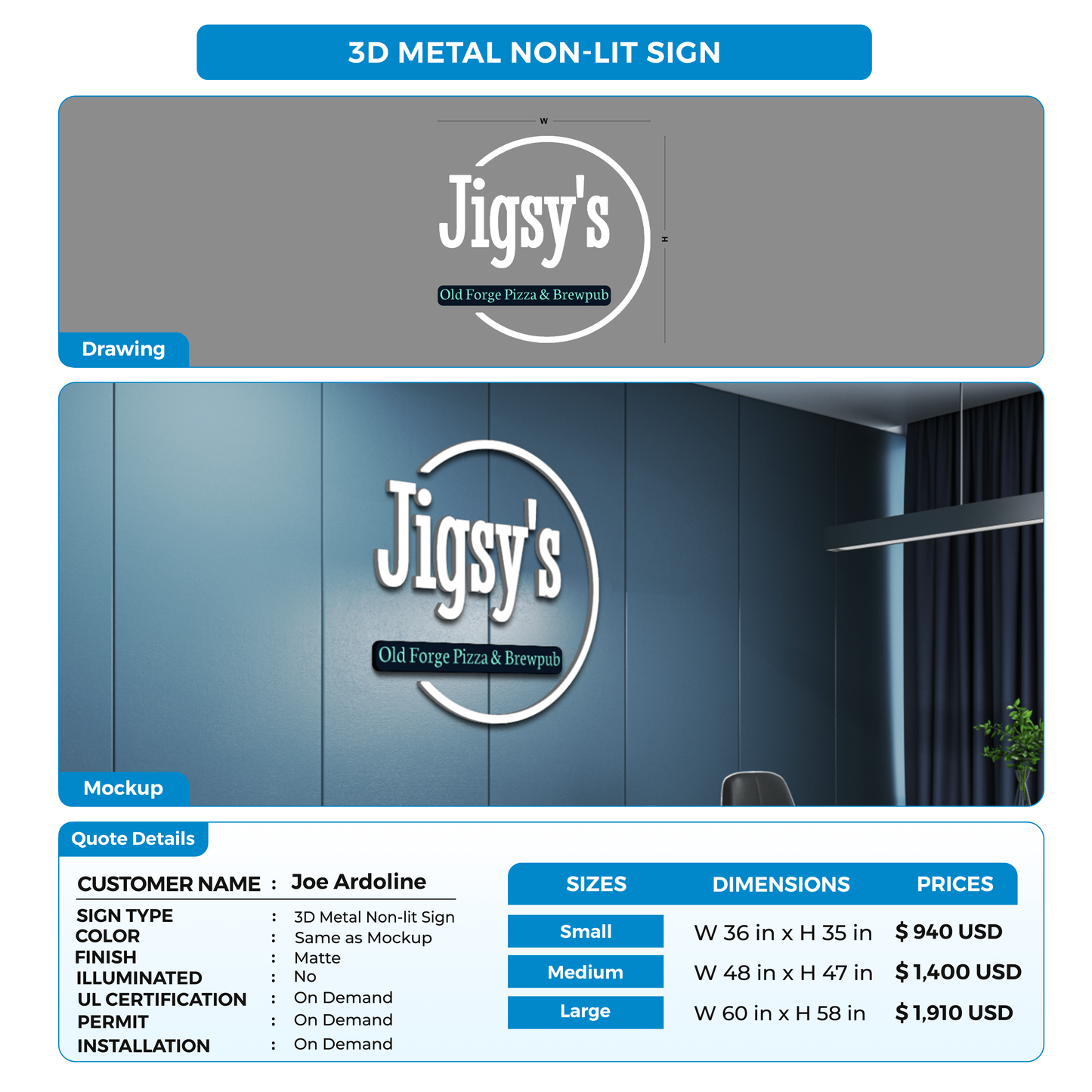 Business signage for Joe Ardoline