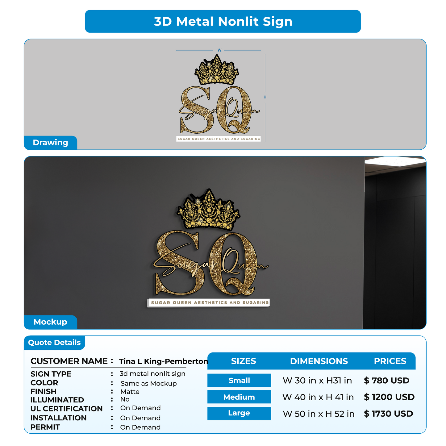 Custom Signs for Tina L King-Pemberton