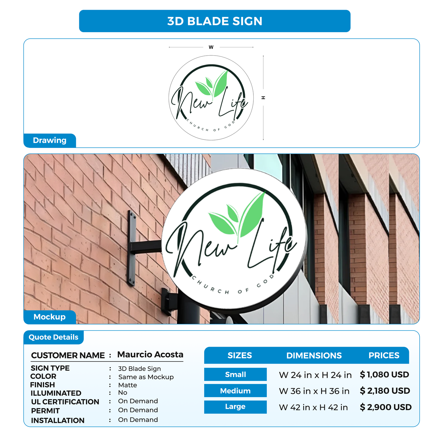 Business signage for Maurcio Acosta