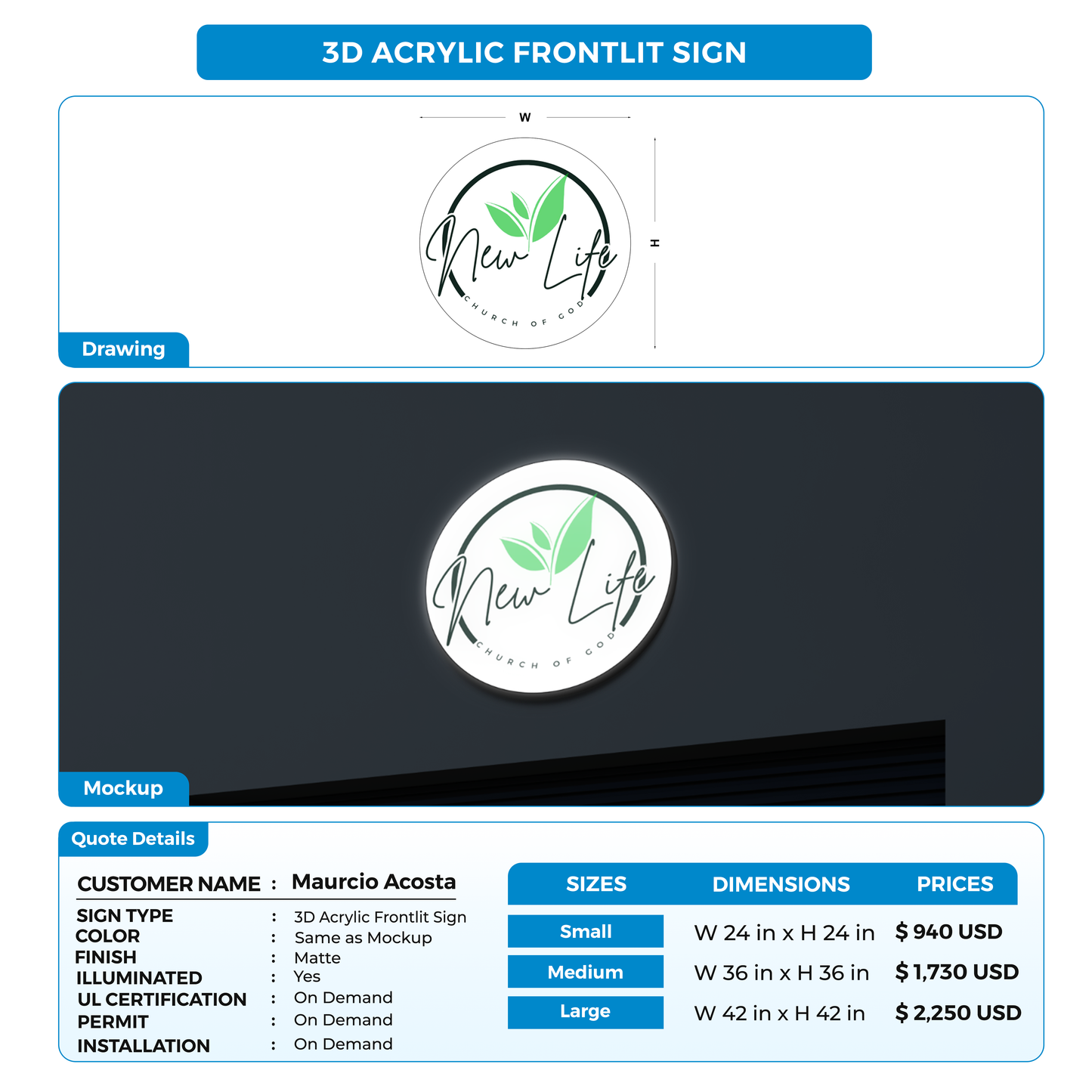 Business signage for Maurcio Acosta