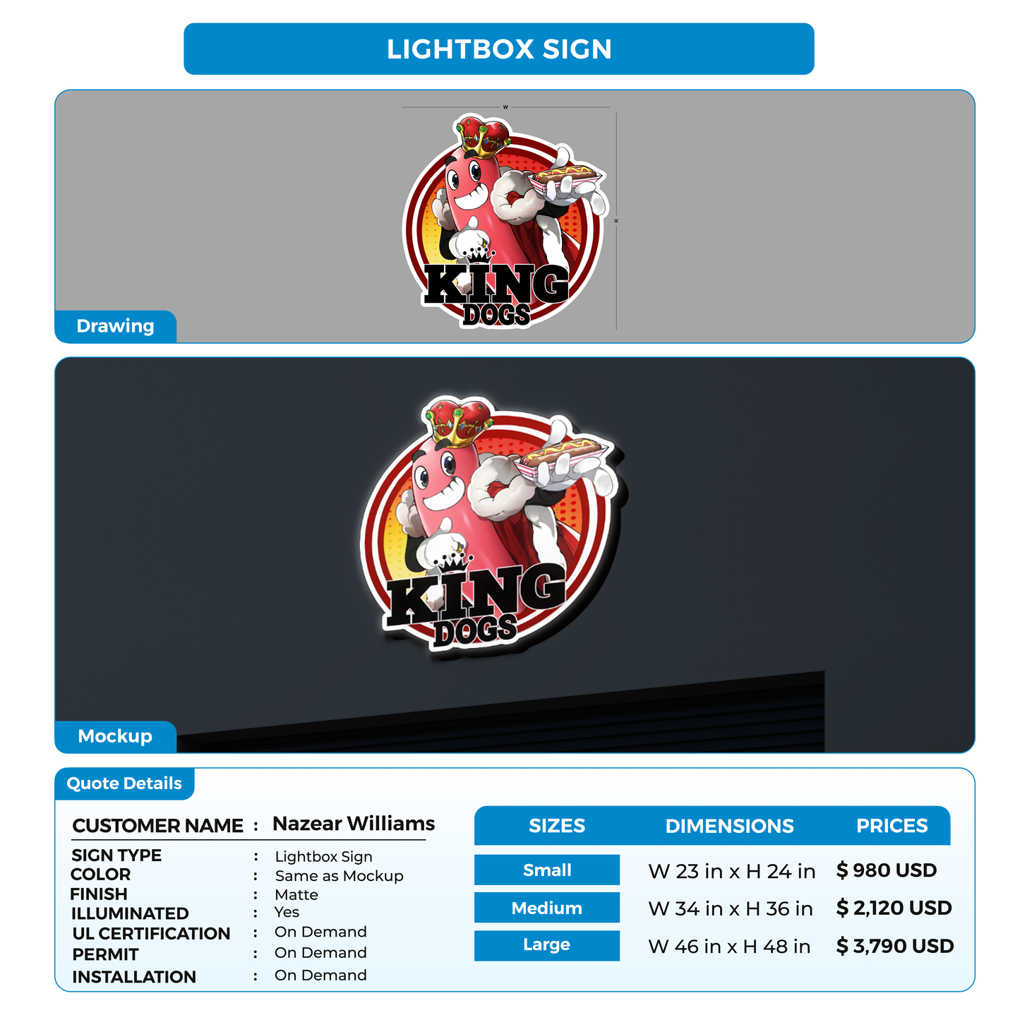 Business signage for Nazear Williams