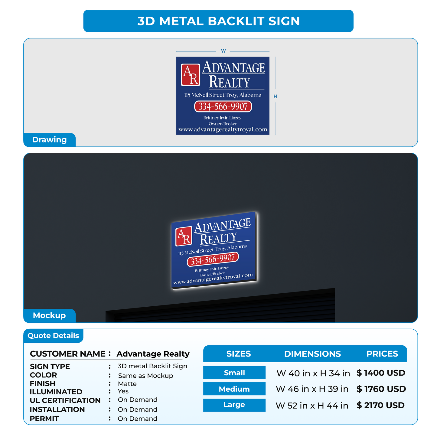 custom signs for Advantage Realty