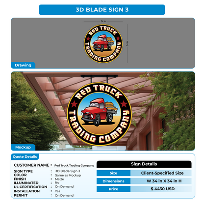 3D Blade Signs For Red Truck Trading Company