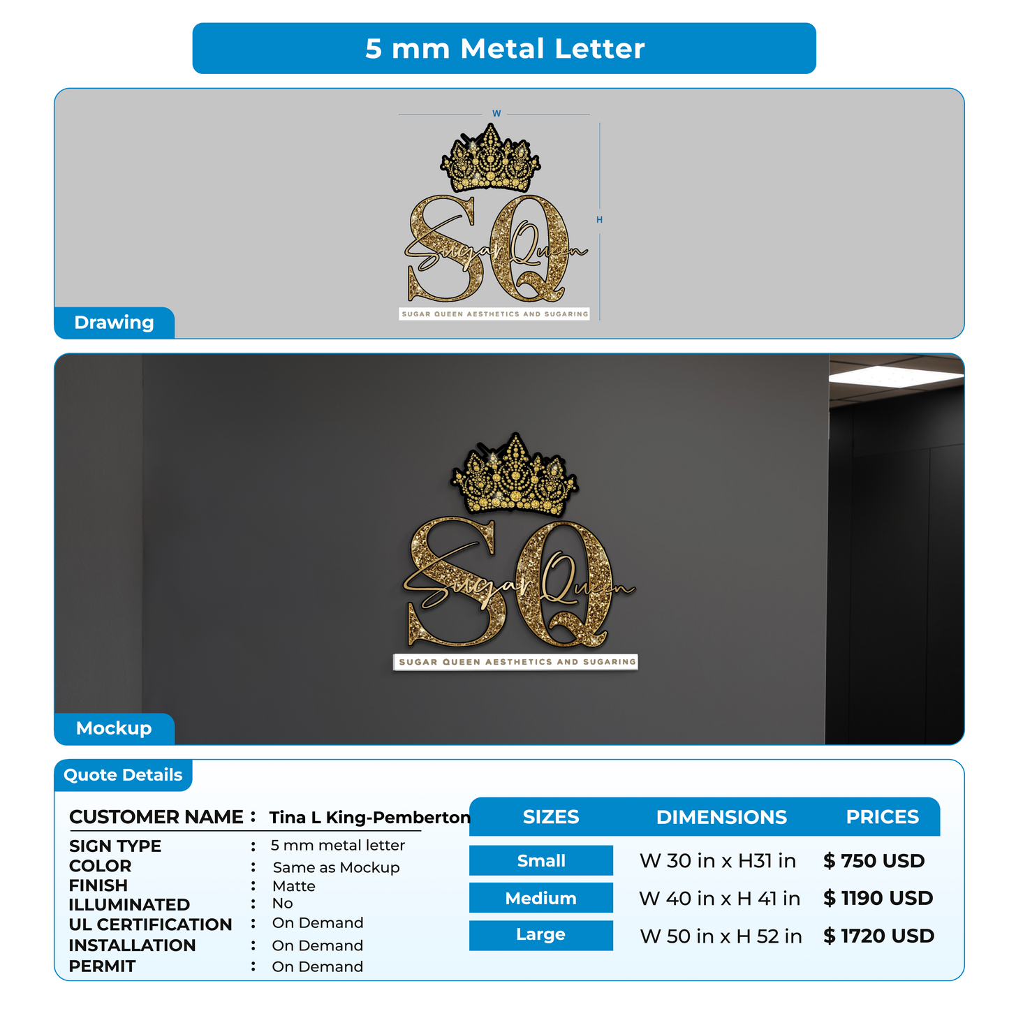 Custom Signs for Tina L King-Pemberton