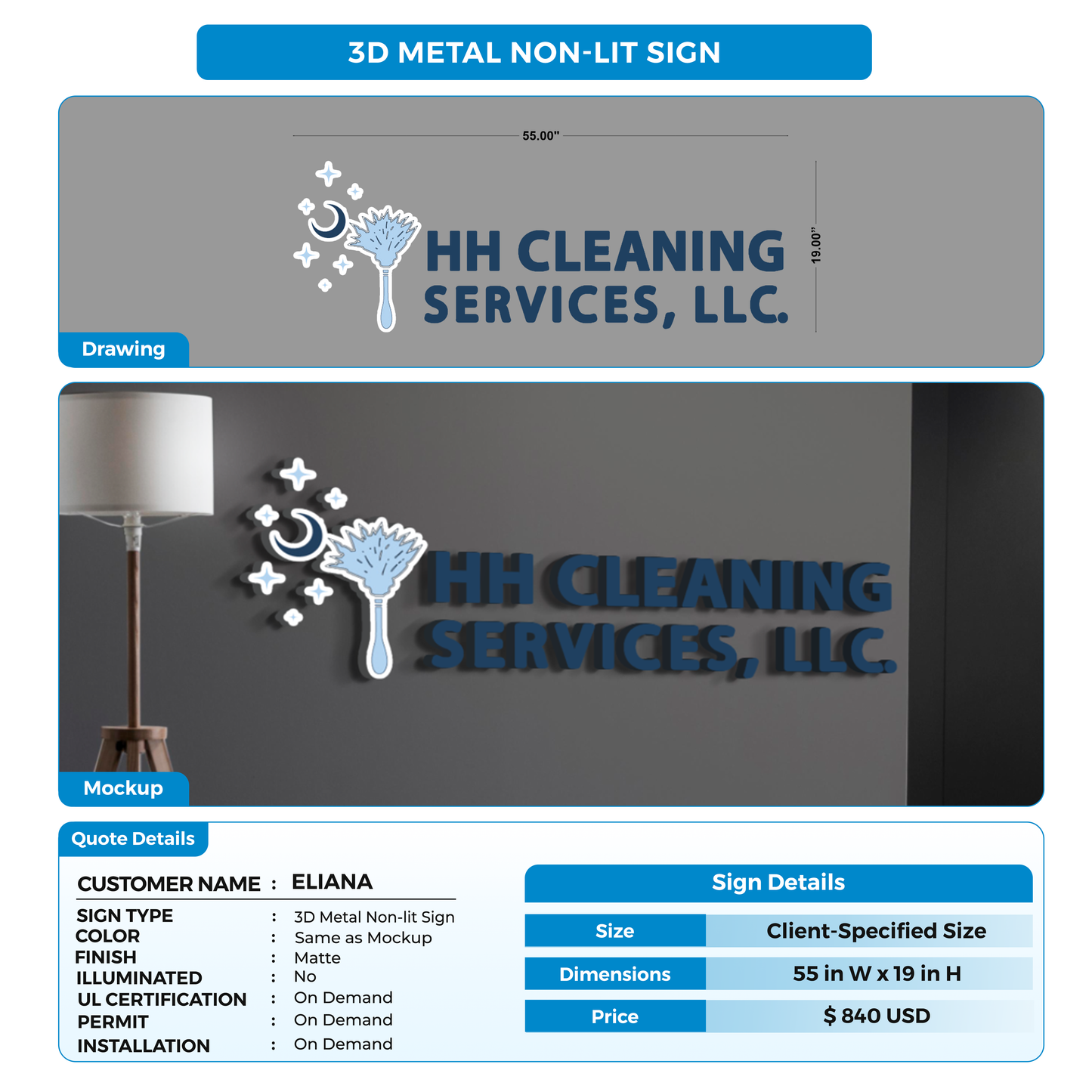 Business signage for ELIANA