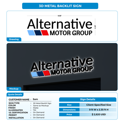 3D Metal Backlit sign for Sam