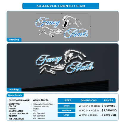 3D Acrylic Frontlit Sign for Alexis Davila