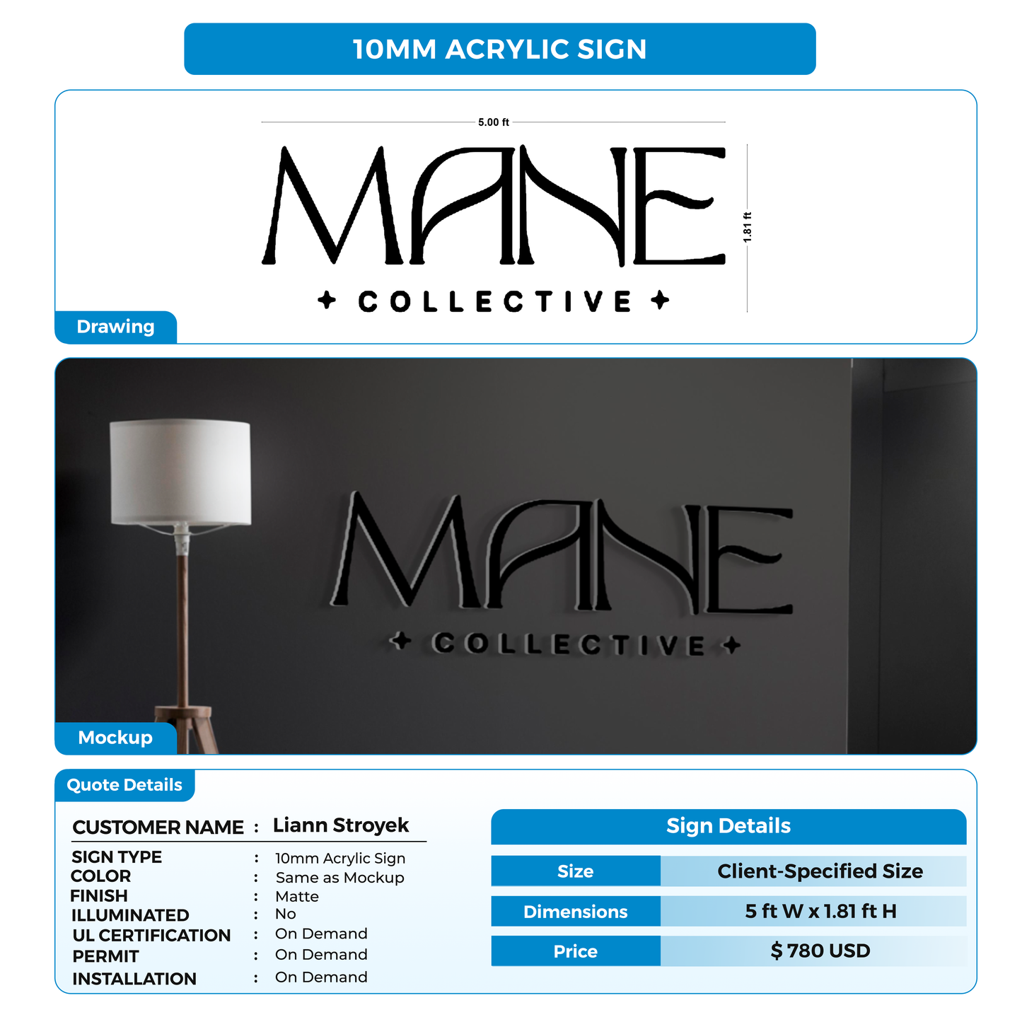 Business signage for Liann Stroyek