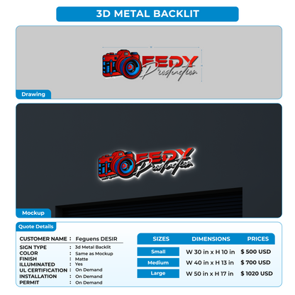 3D Metal Back-lit Sign For Feguens DESIR