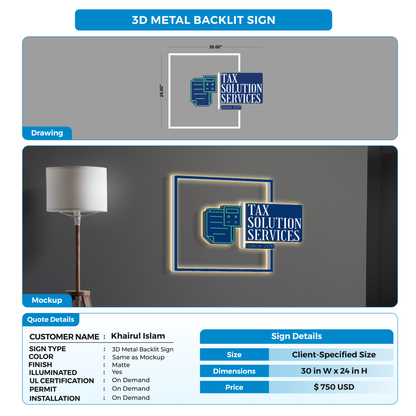 3D Metal Backlit Sign for Khairul Islam