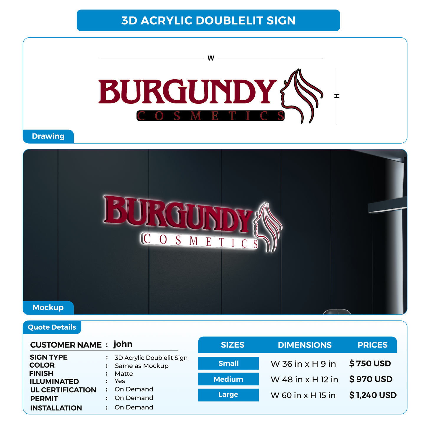 Business signage for john