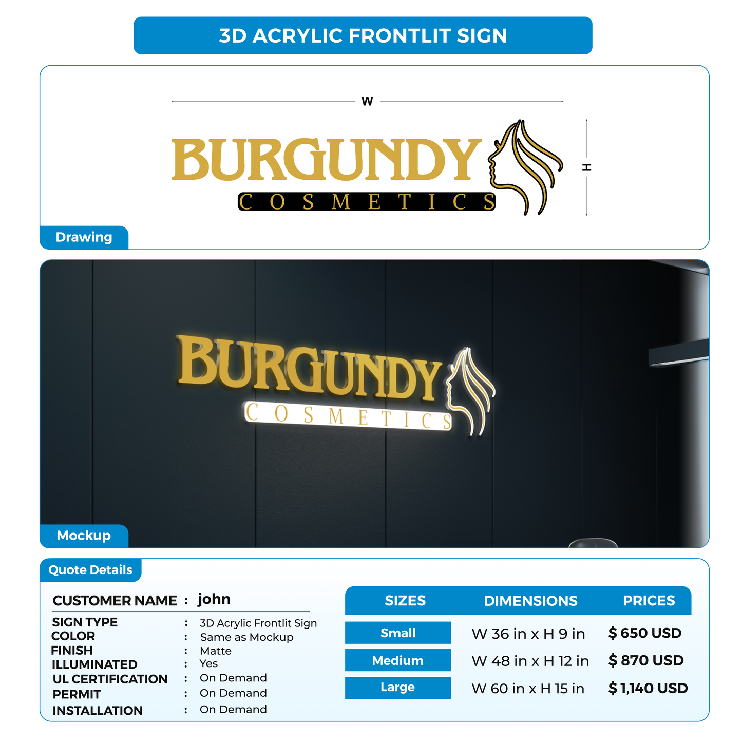 Business signage for john