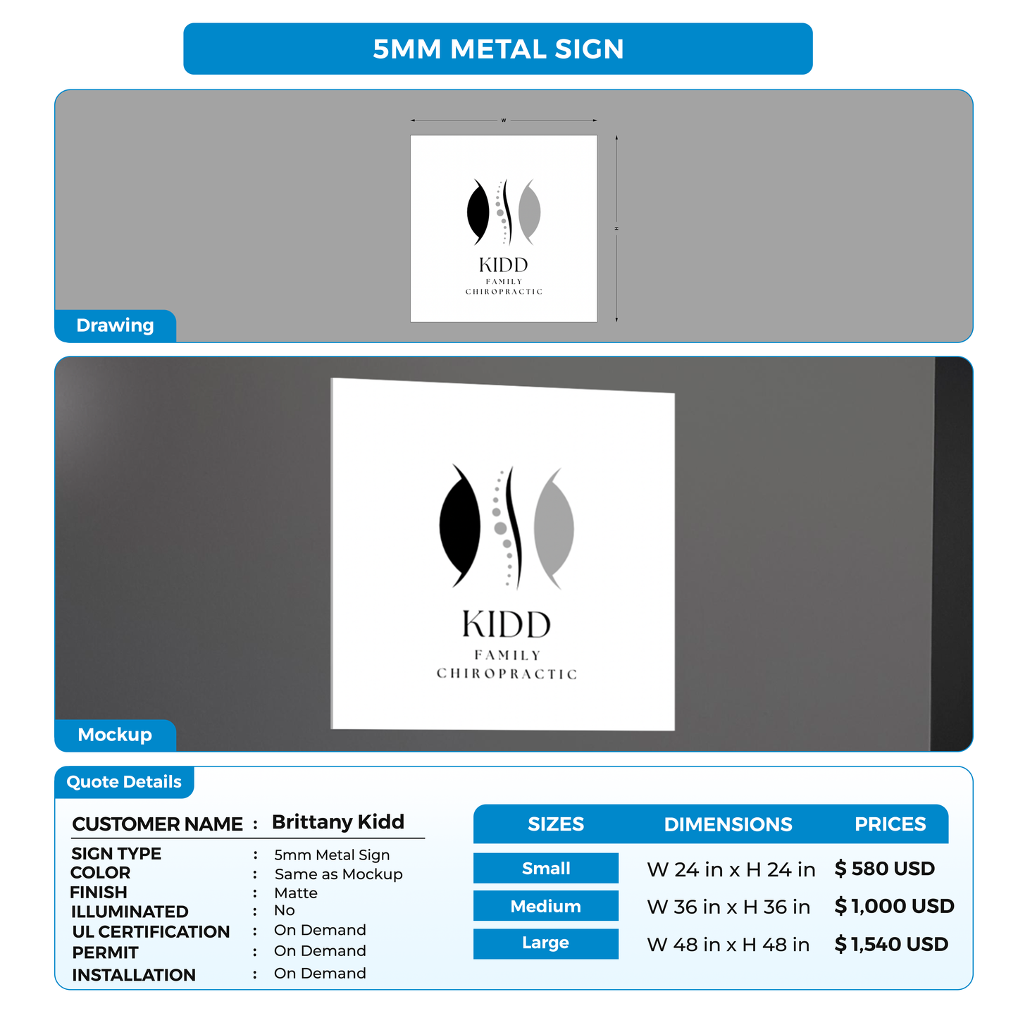 Business signage for Brittany Kidd