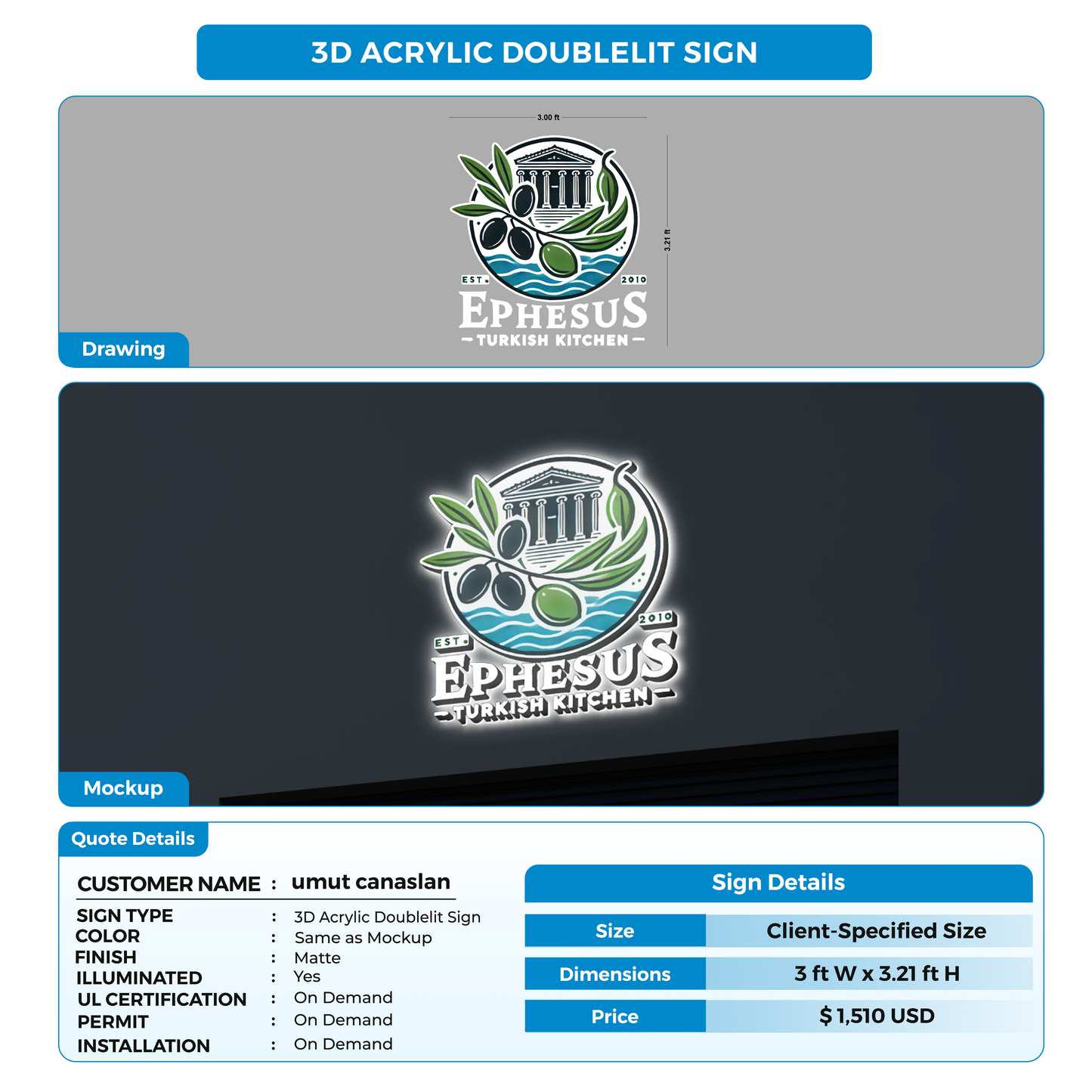 Business signage for umut canaslan
