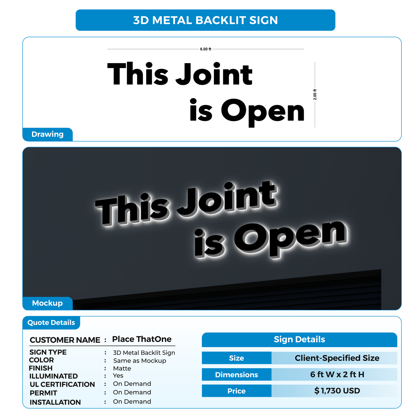 Business signage for Place ThatOne