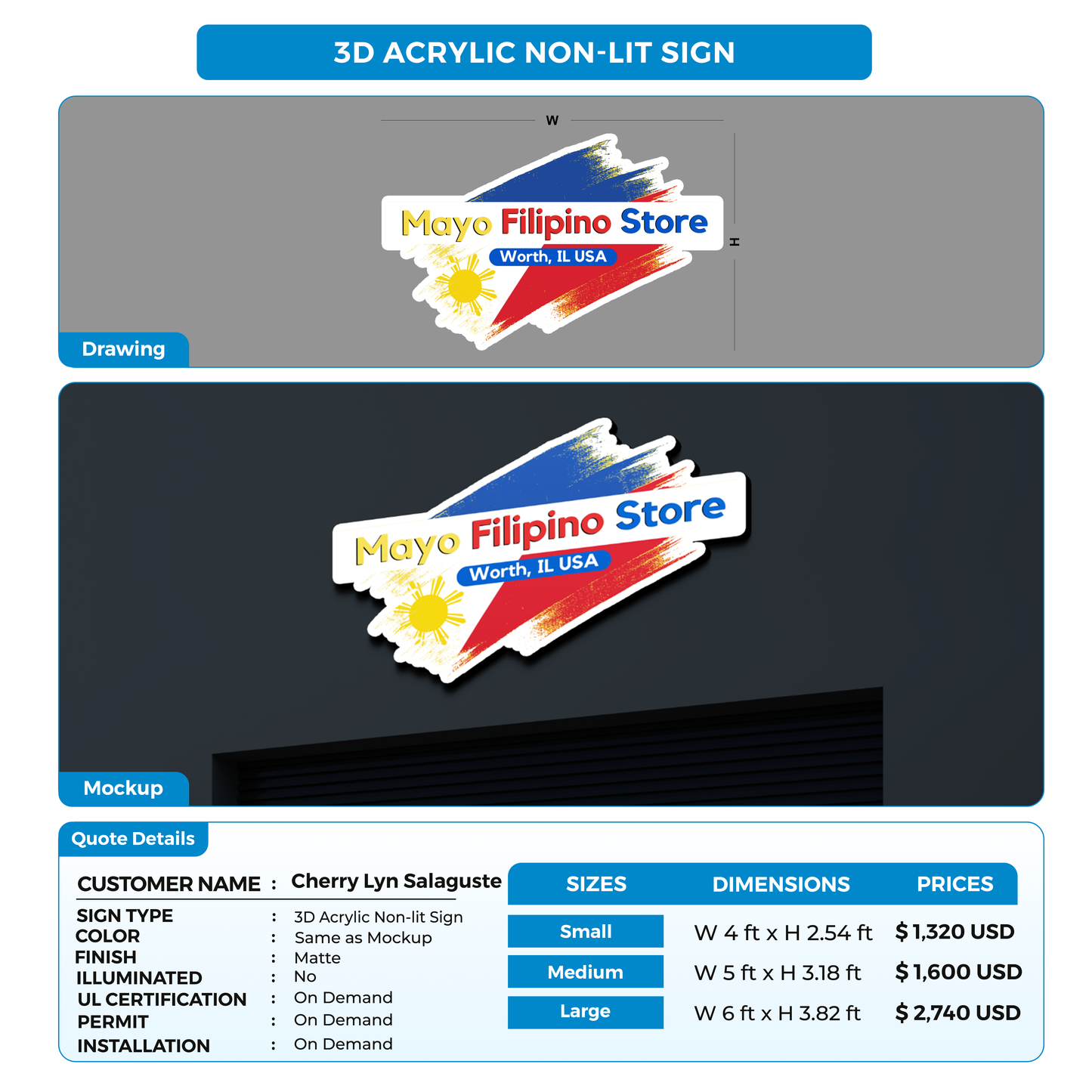 Business signage for Cherry Lyn Salaguste
