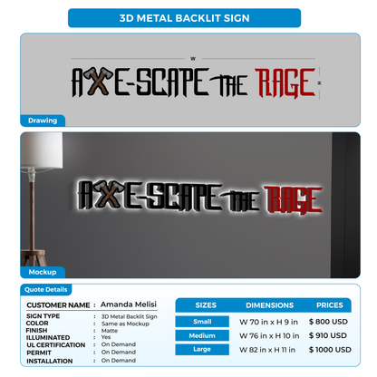 3D metal backlit sign for Amanda Melisi