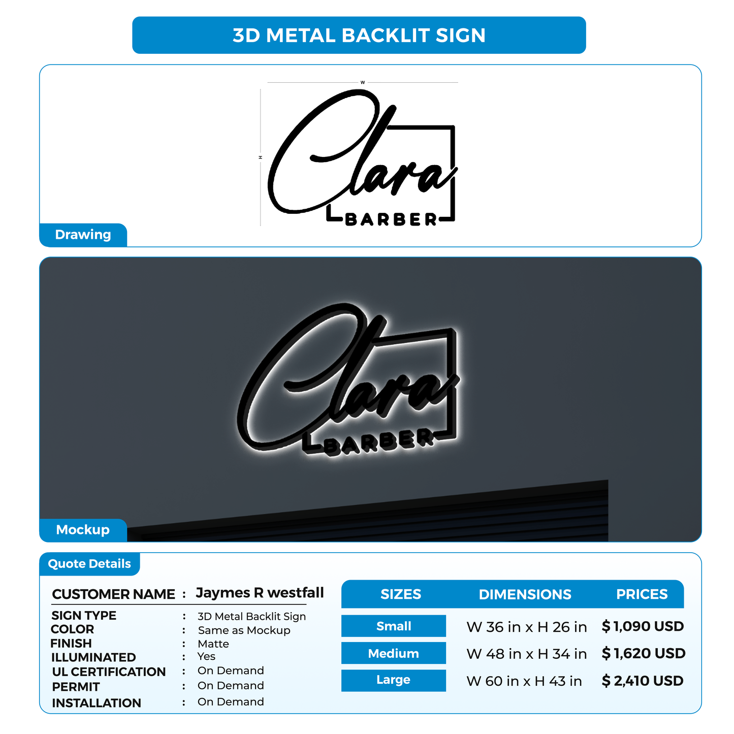 Business signage for Jaymes R westfall