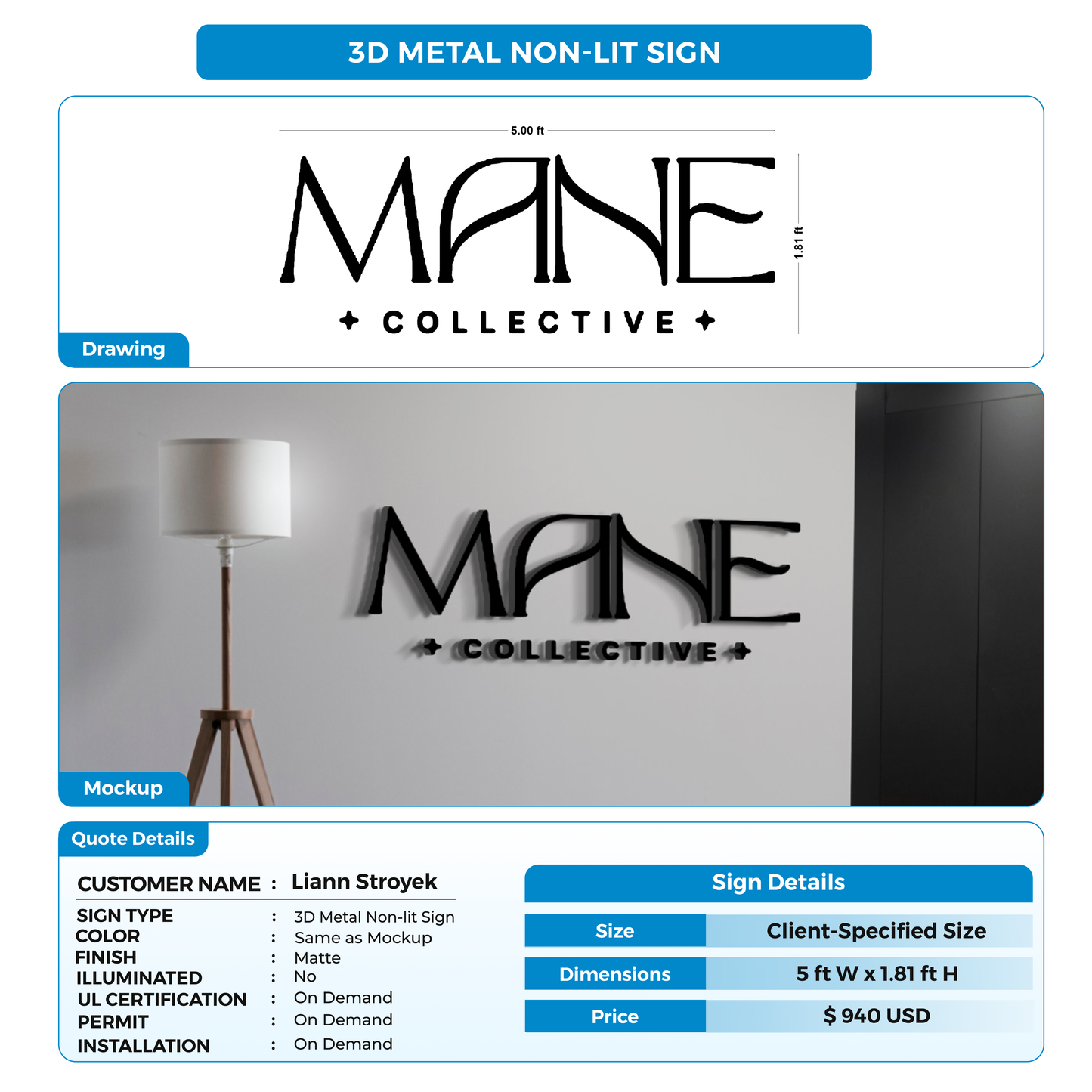 Business signage for Liann Stroyek