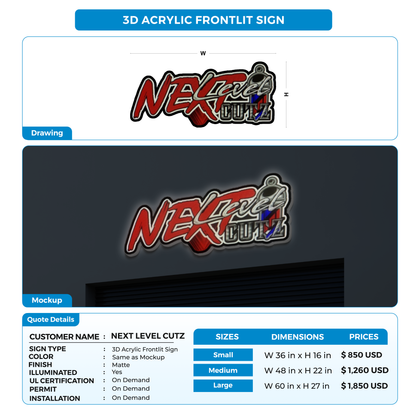 Business signage for NEXT LEVEL CUTZ