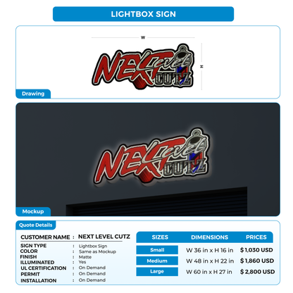Business signage for NEXT LEVEL CUTZ
