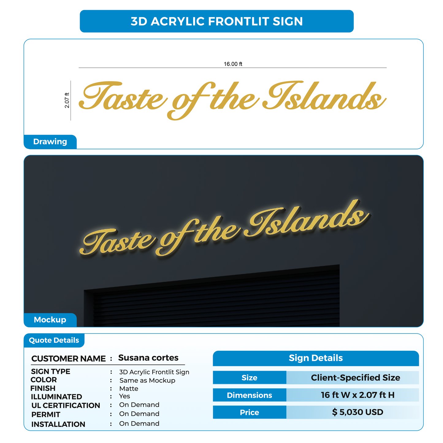 Business signage for Susana cortes