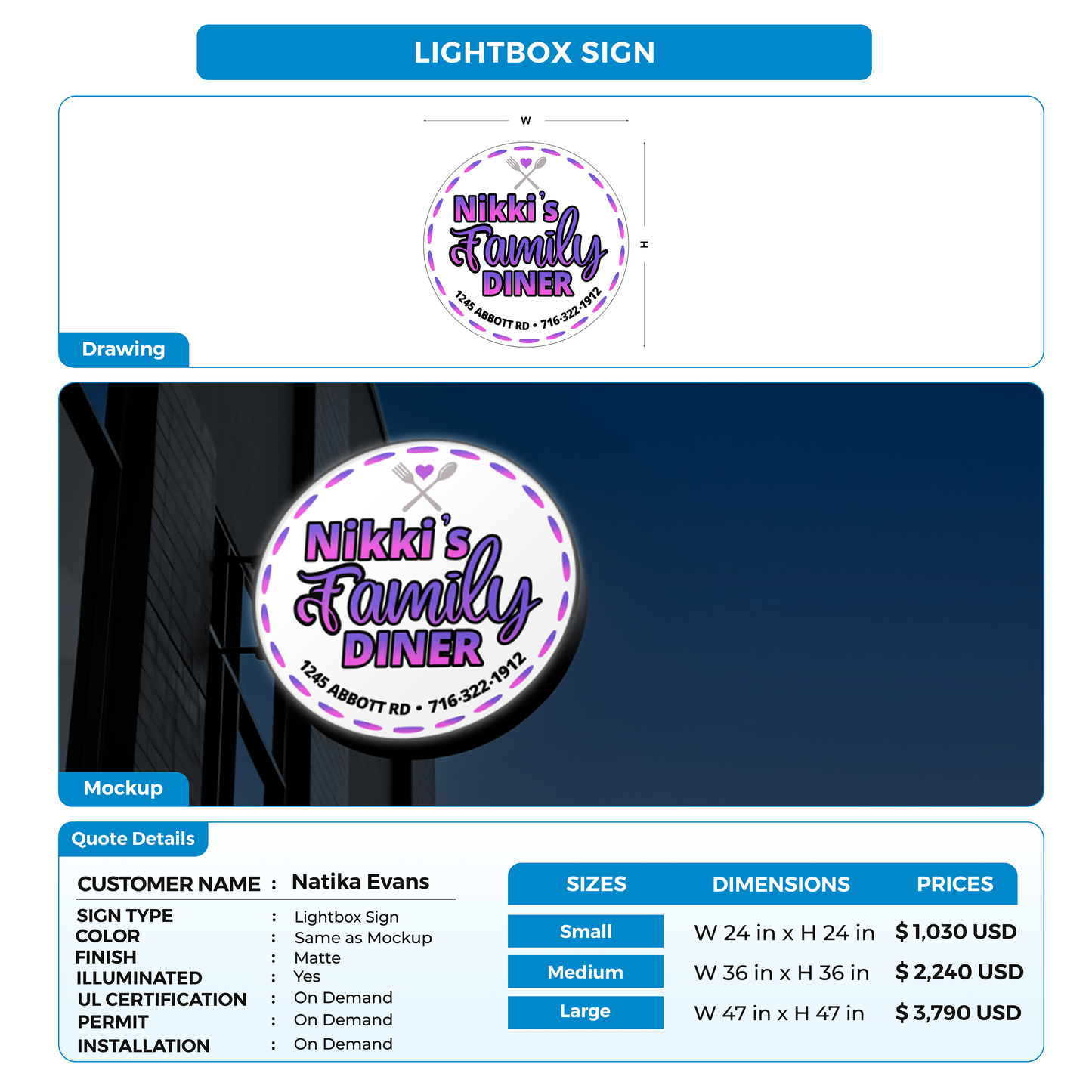 Business signage for Natika Evans