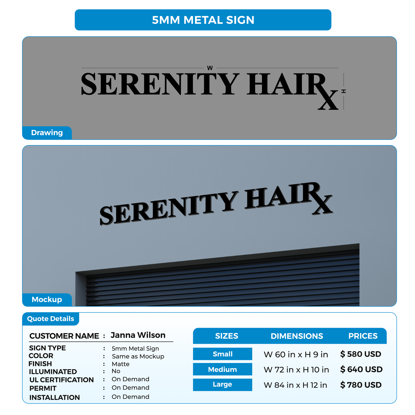 Business signage for Janna Wilson