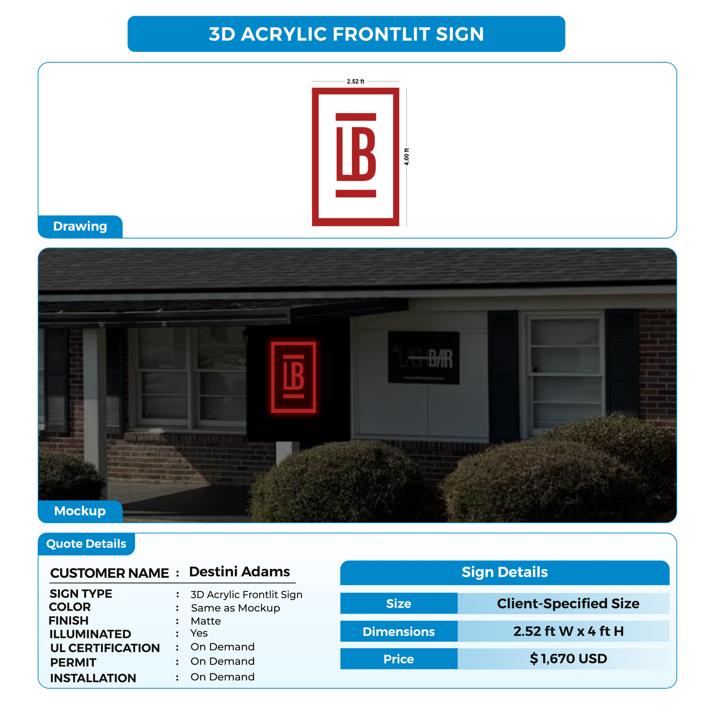 Custome Signs for Destini Adams