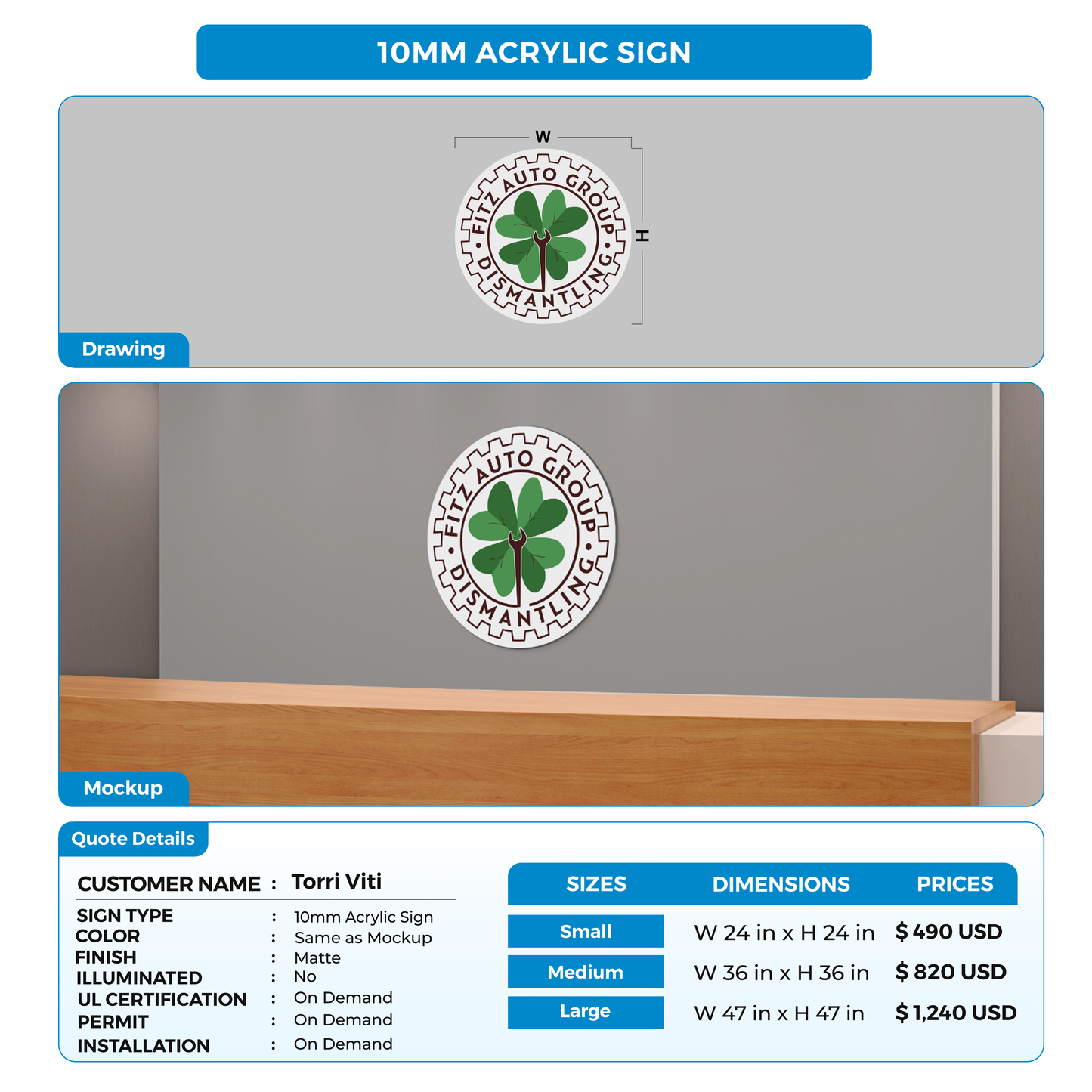 Business signage for Torri Viti