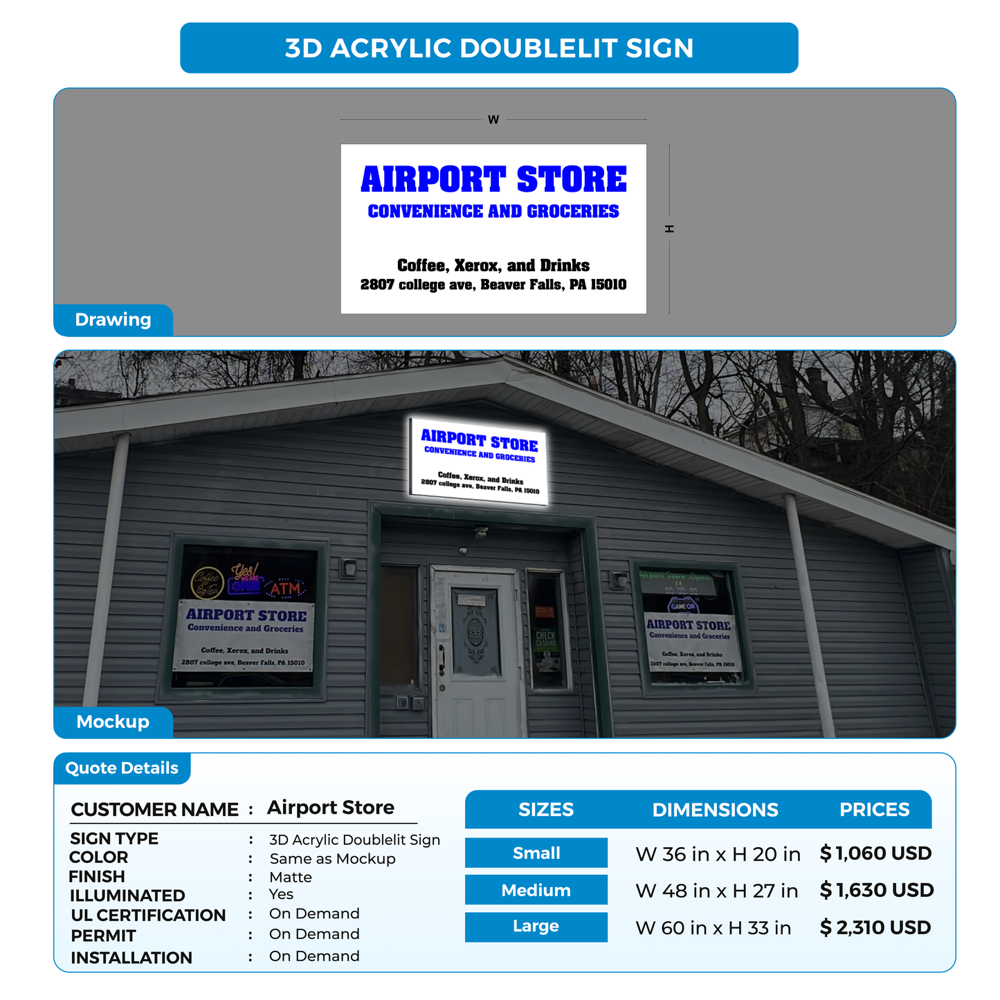 Business signage for Airport Store