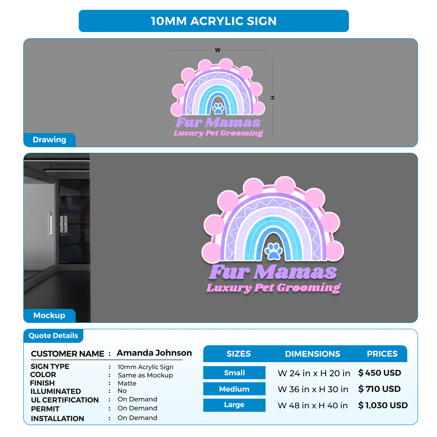 Business signage for Amanda Johnson