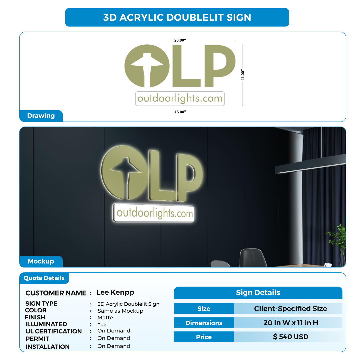 Business signage for Lee Kenpp