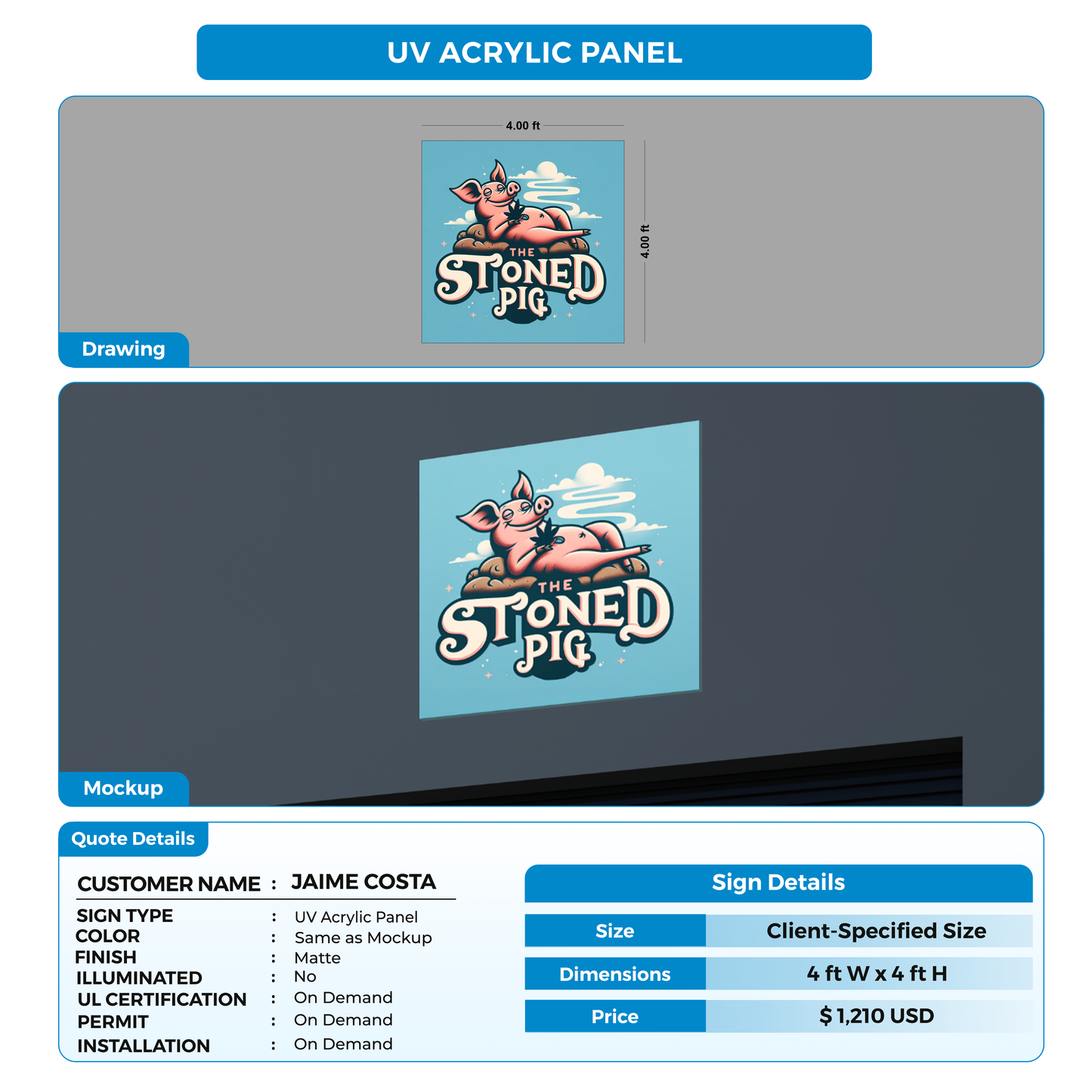 UV Acrylic Panel for JAIME COSTA