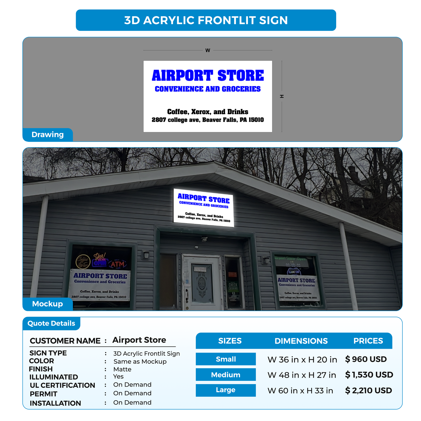 Business signage for Airport Store