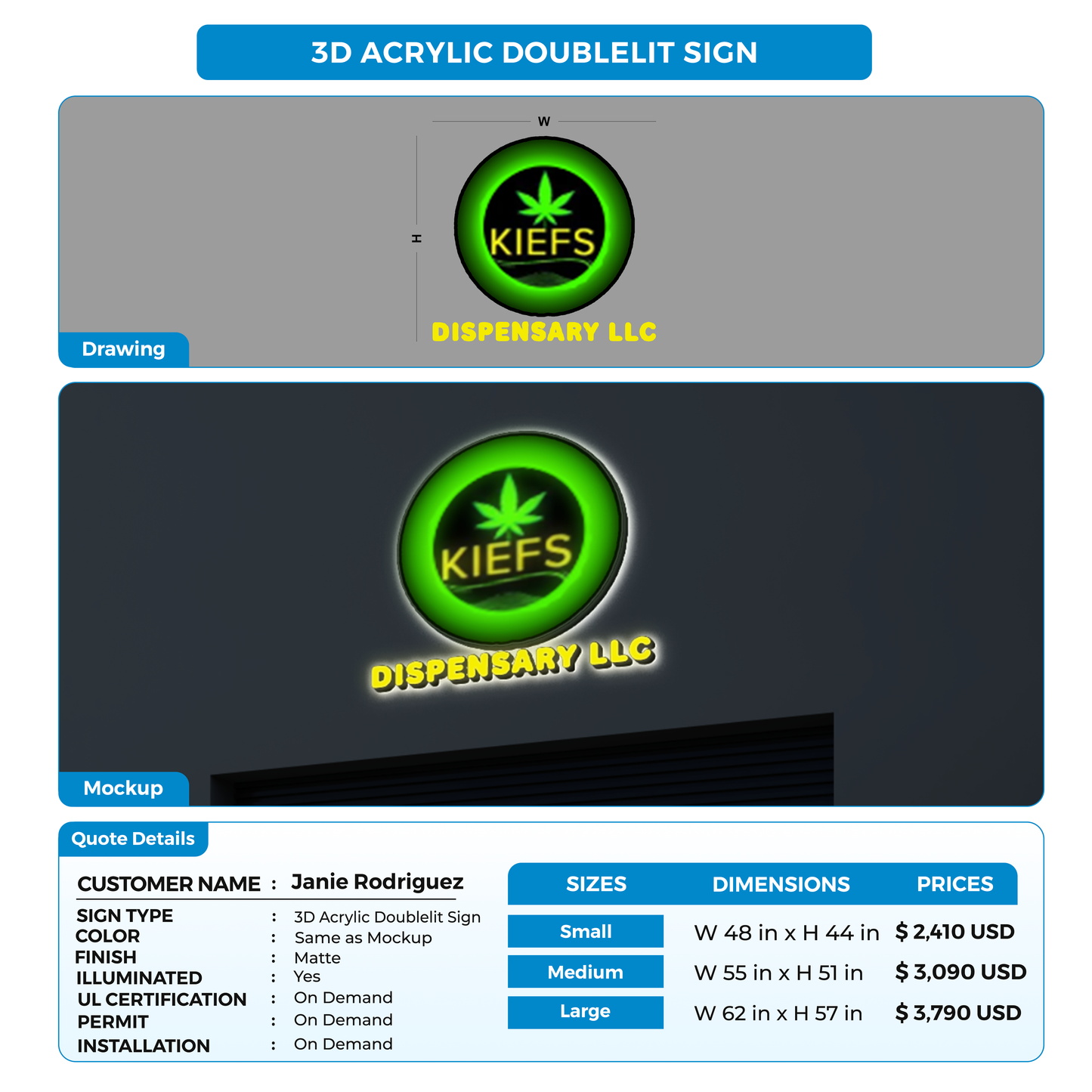 Business signage for Janie Rodriguez