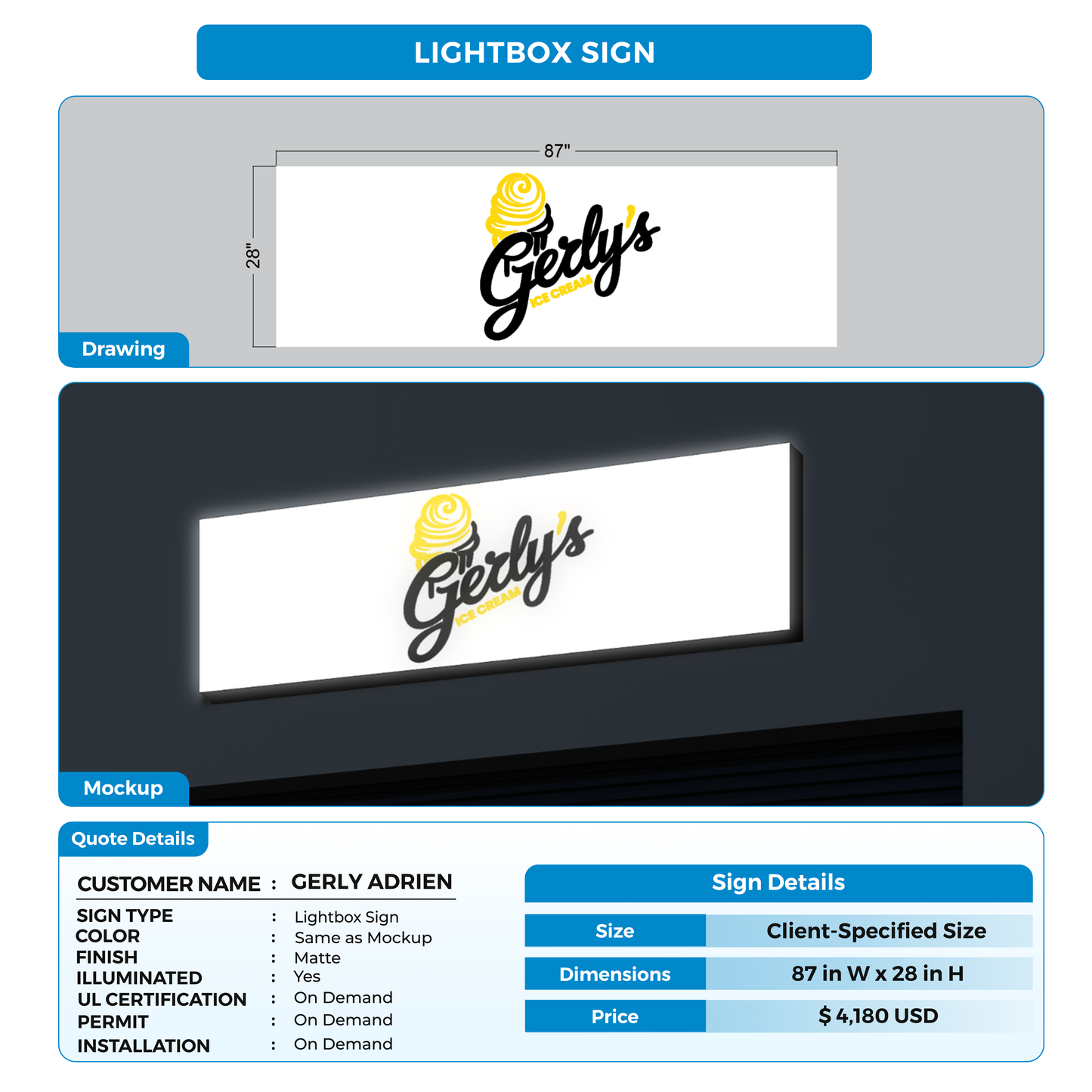 Lightbox Sign for GERLY ADRIEN