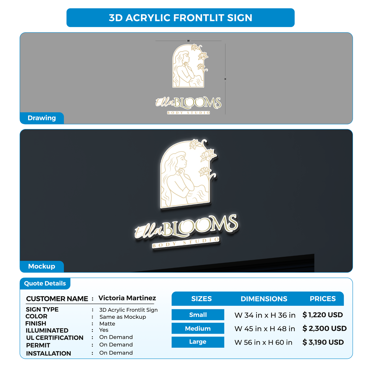 Business signage for Victoria Martinez