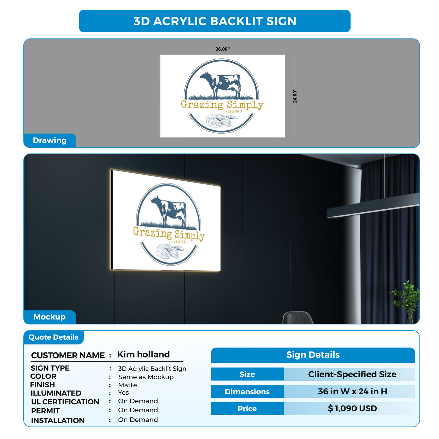 Business signage for Kim holland