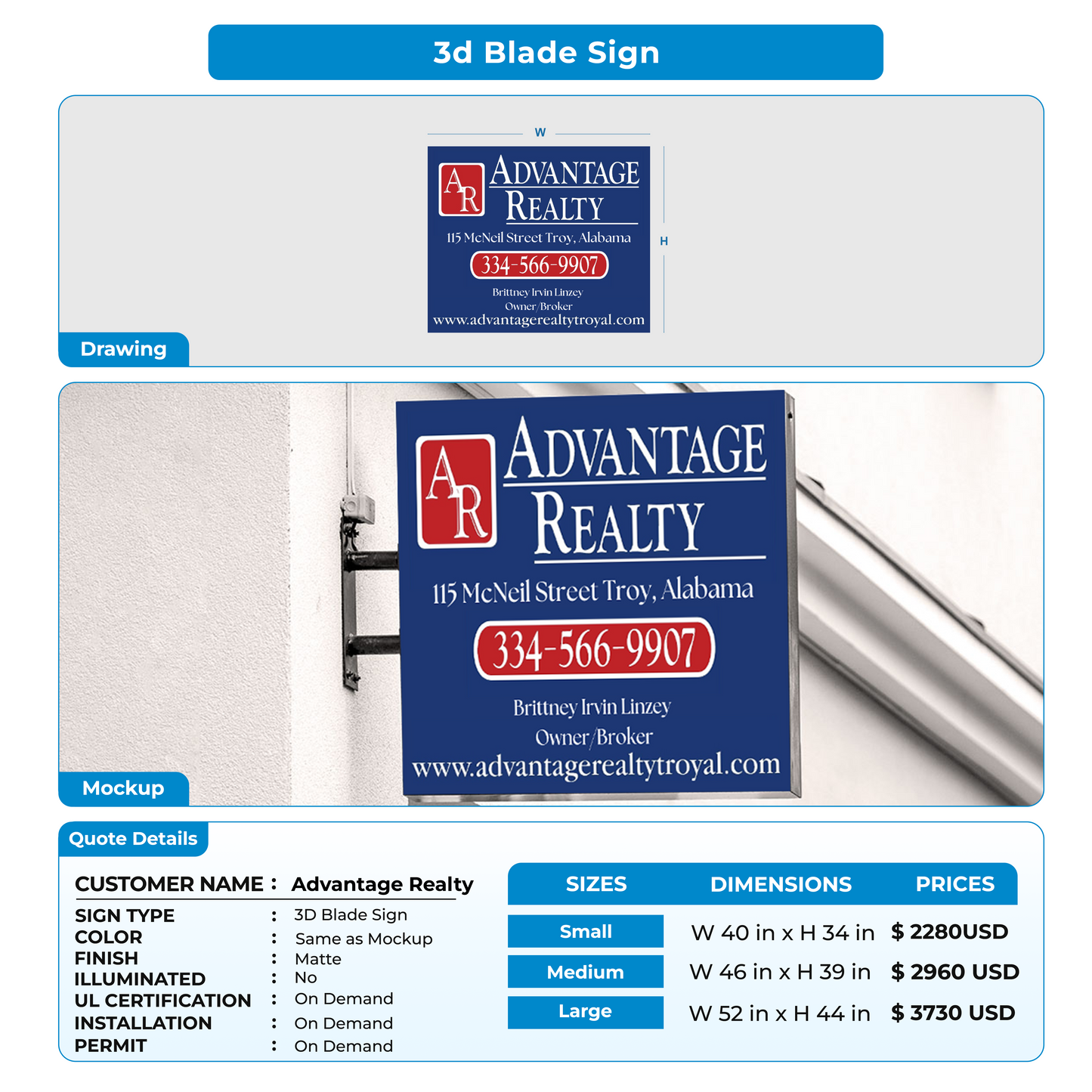 custom signs for Advantage Realty